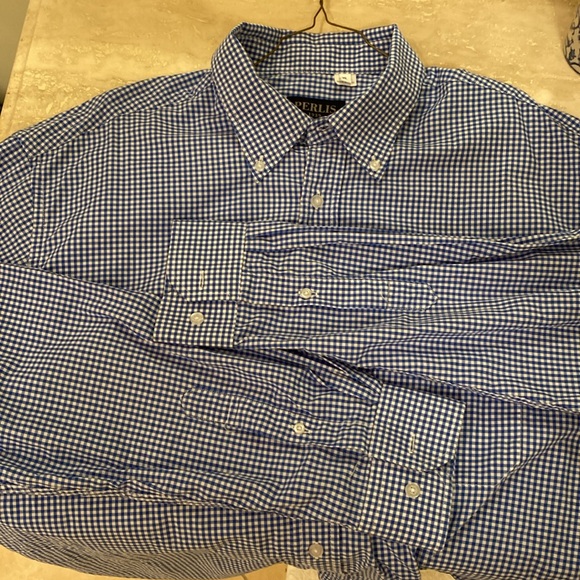 PERLIS 1939 mens XL royal blue gingham classic fit sports shirt - Picture 4 of 6
